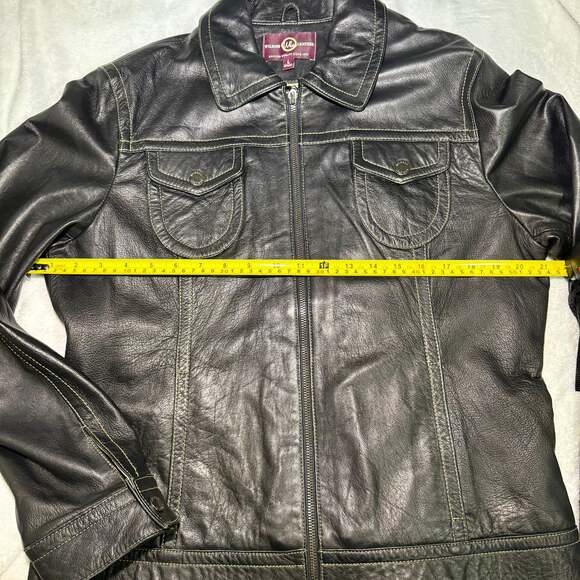 Black Leather Moto Jacket | Leopard Lined | Women’s L - Picture 8 of 10